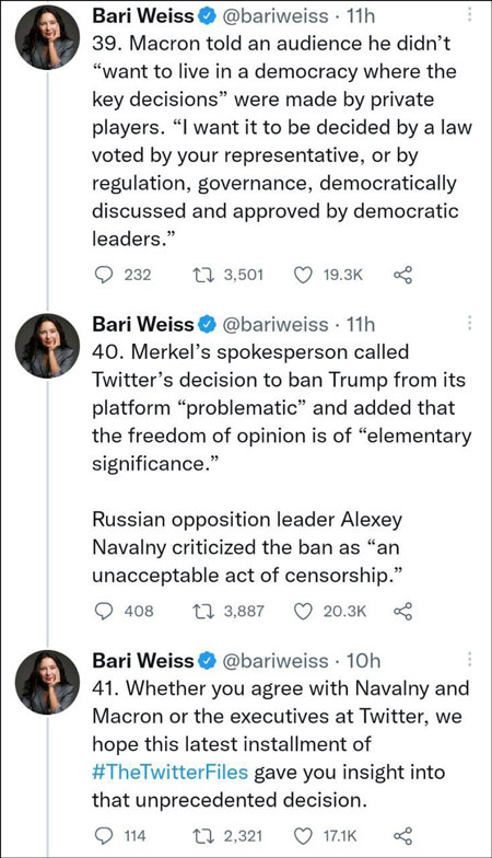 توییت های Bari Weiss درباره افشای اسرار توییتر - دسامبر 2022