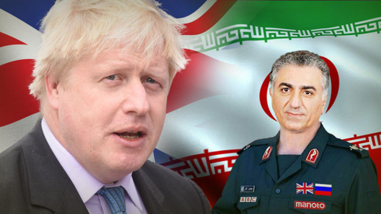 Boris Johnson British Prime Minister and Reza Pahlavi IRGC Iran's regime
